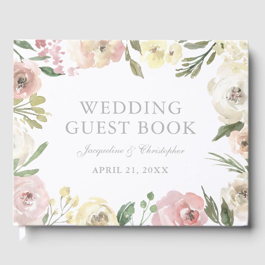 Elegant Blush Pink Floral Summer Peony Wedding Gastenboek (Voorkant)