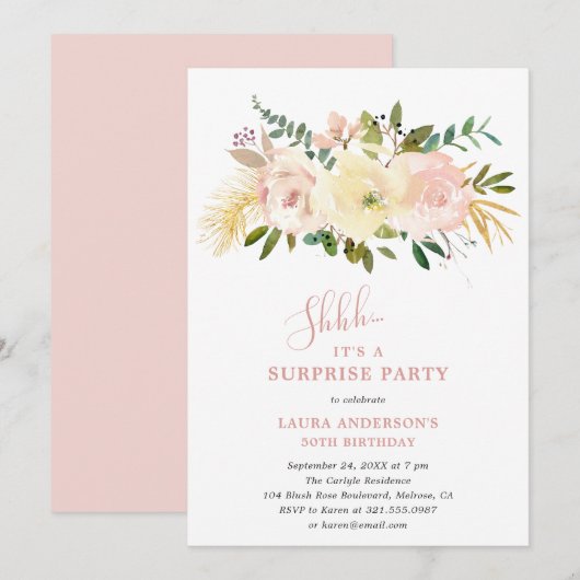 Elegant Blush Pink Floral Suprise Birthday Kaart (Voorkant / Achterkant)