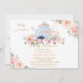 Elegant Blush Pink Floral Tea Party Baby shower in Kaart (Voorkant)