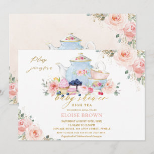 Elegant Blush Pink Floral Tea Party Baby shower in Kaart