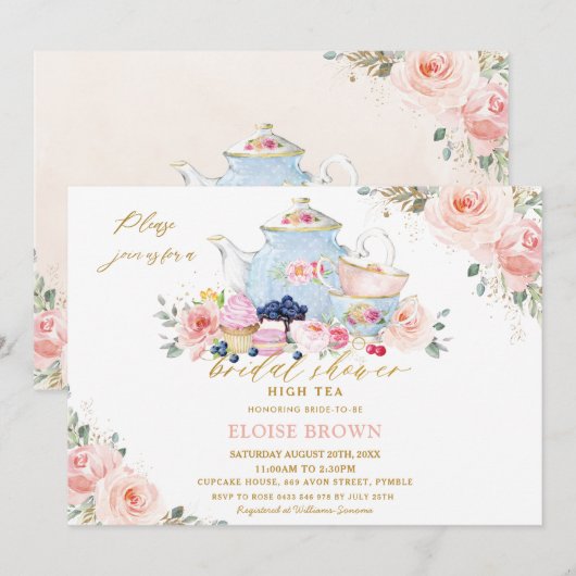 Elegant Blush Pink Floral Tea Party Vrijgezellenfe Kaart (Voorkant / Achterkant)
