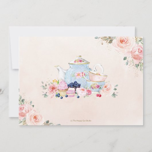 Elegant Blush Pink Floral vanmiddag Tea Party Kaart (Achterkant)