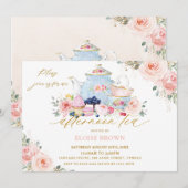 Elegant Blush Pink Floral vanmiddag Tea Party Kaart (Voorkant / Achterkant)