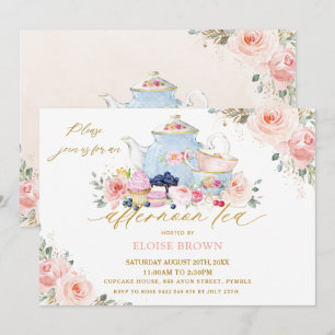 Elegant Blush Pink Floral vanmiddag Tea Party Kaart