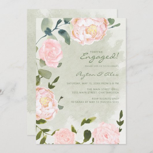 Elegant Blush Pink Floral Verloving Kaart (Voorkant / Achterkant)