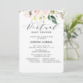 Elegant Blush Pink Floral VIRTUEEL Baby shower Kaart (Staand voorkant)