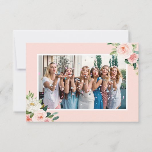 Elegant Blush Pink Floral Vrijgezellenfeest Foto Bedankkaart (Achterkant)