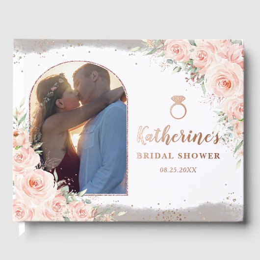 Elegant Blush Pink Floral Vrijgezellenfeest Foto Gastenboek (Voorkant)