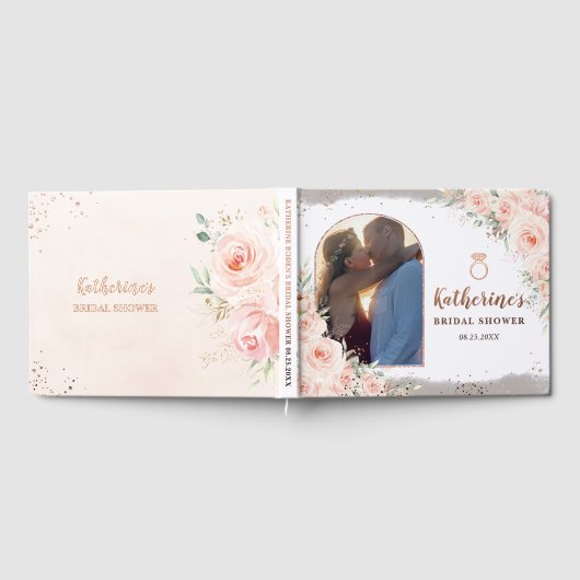 Elegant Blush Pink Floral Vrijgezellenfeest Foto Gastenboek (Volledig)