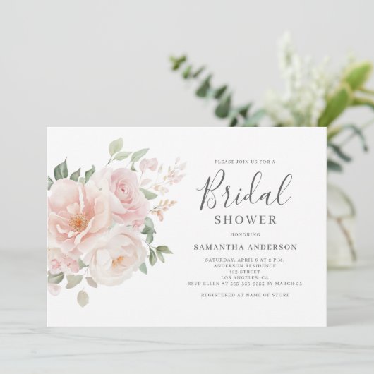 Elegant Blush Pink Floral Vrijgezellenfeest Kaart (Staand voorkant)