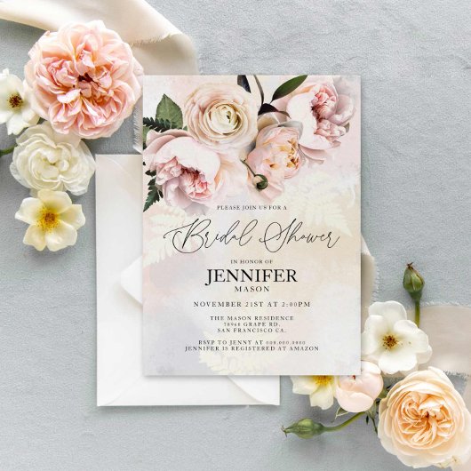 Elegant Blush Pink Floral Vrijgezellenfeest Kaart