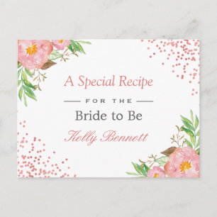 Elegant Blush Pink Floral Vrijgezellenfeest Recipe Briefkaart