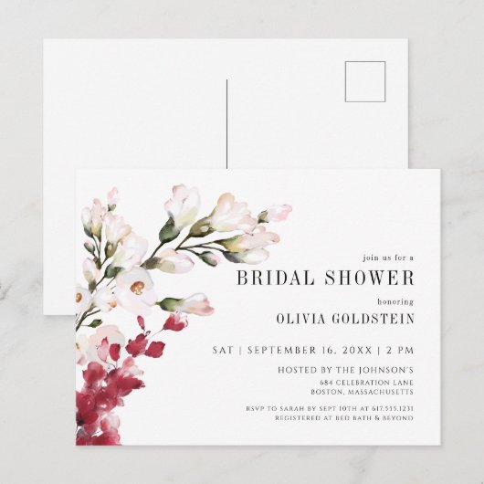 Elegant Blush Pink Floral Vrijgezellenfeest Uitnodiging Briefkaart (Voorkant / Achterkant)