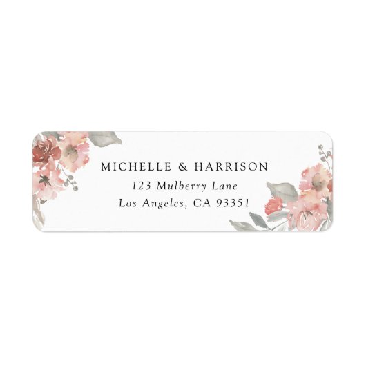 Elegant Blush Pink Floral Waterverf Adres Etiket (Voorkant)