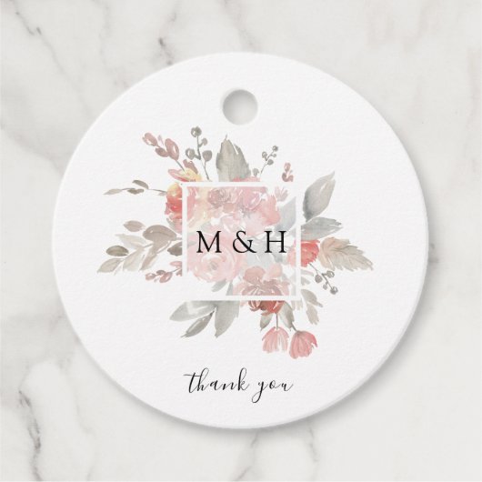 Elegant Blush Pink Floral Waterverf Dank u Bedankjes Labels (Voorkant)