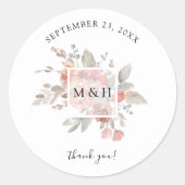 Elegant Blush Pink Floral Waterverf Dank u Ronde Sticker (Voorkant)