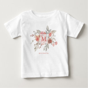 Elegant Blush Pink Floral Waterverf Monogram