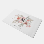 Elegant Blush Pink Floral Waterverf Monogram Deurmat (Schuin)