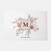 Elegant Blush Pink Floral Waterverf Monogram Deurmat (Voorkant)