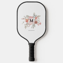 Elegant Blush Pink Floral Waterverf Monogram Pickleball Paddle