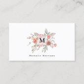 Elegant Blush Pink Floral Waterverf Monogram Visitekaartje (Voorkant)