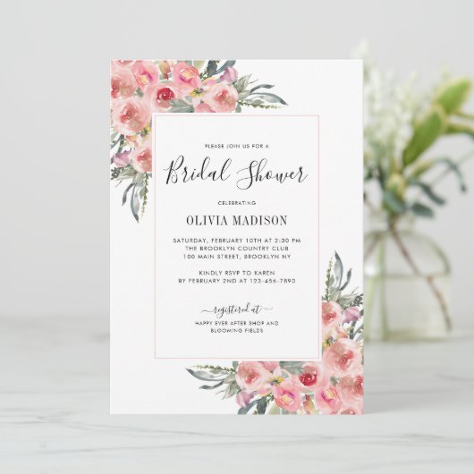 Elegant Blush Pink Floral Waterverf Vrijgezellenfe Kaart (Staand voorkant)
