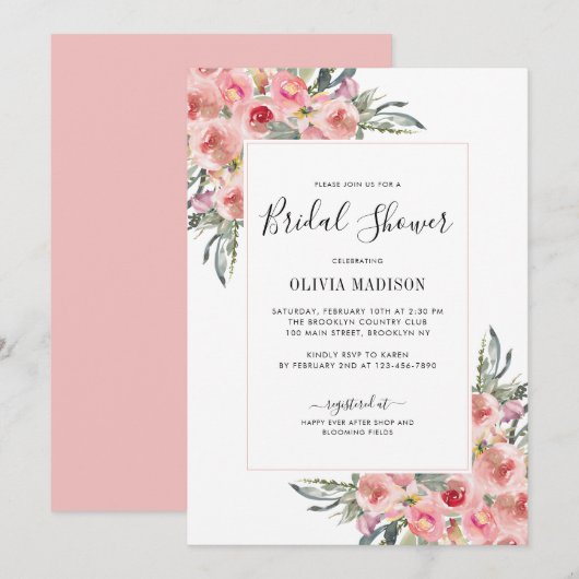 Elegant Blush Pink Floral Waterverf Vrijgezellenfe Kaart (Voorkant / Achterkant)