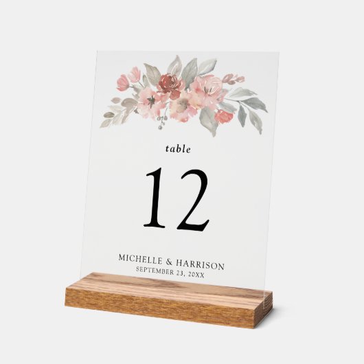 Elegant Blush Pink Floral Waterverf Wedding Acryl Bord (Hoek)