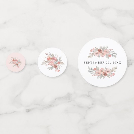 Elegant Blush Pink Floral Waterverf Wedding Confetti (Achterkanten)