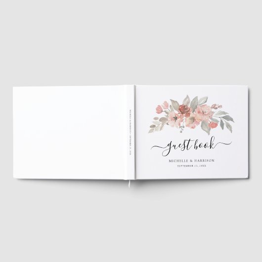 Elegant Blush Pink Floral Waterverf Wedding Gastenboek (Volledig)