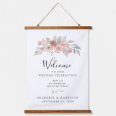 Elegant Blush Pink Floral Waterverf Wedding Hangend Wandkleed (Voorkant)