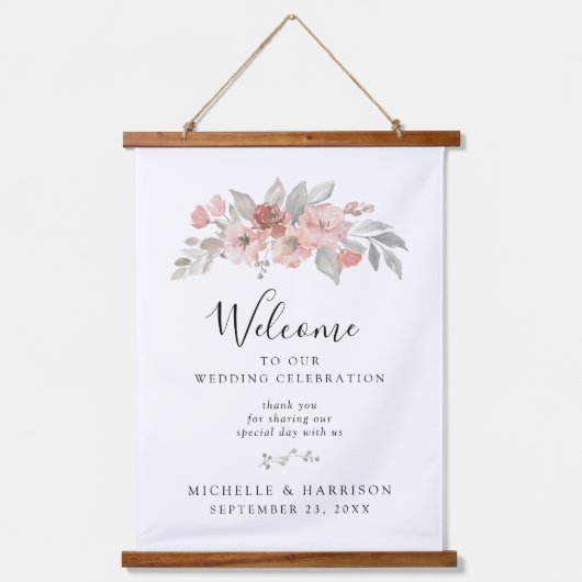 Elegant Blush Pink Floral Waterverf Wedding Hangend Wandkleed (Voorkant)