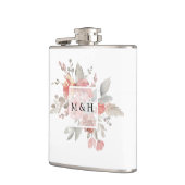 Elegant Blush Pink Floral Waterverf Wedding Heupfles (Links)