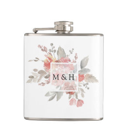 Elegant Blush Pink Floral Waterverf Wedding Heupfles