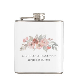 Elegant Blush Pink Floral Waterverf Wedding Heupfles