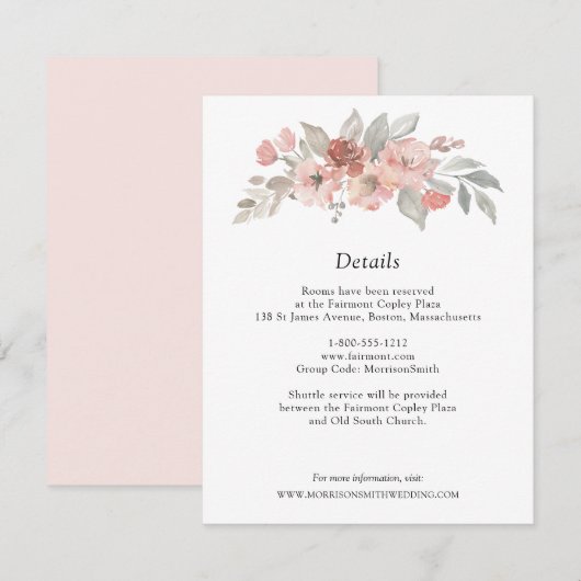 Elegant Blush Pink Floral Waterverf Wedding Informatiekaartje (Voorkant / Achterkant)