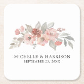 Elegant Blush Pink Floral Waterverf Wedding Kartonnen Onderzetters (Voorkant)