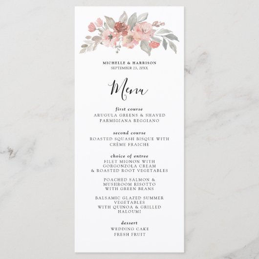 Elegant Blush Pink Floral Waterverf Wedding Menu (Voorkant)