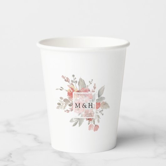 Elegant Blush Pink Floral Waterverf Wedding Papieren Bekers (Achterkant)