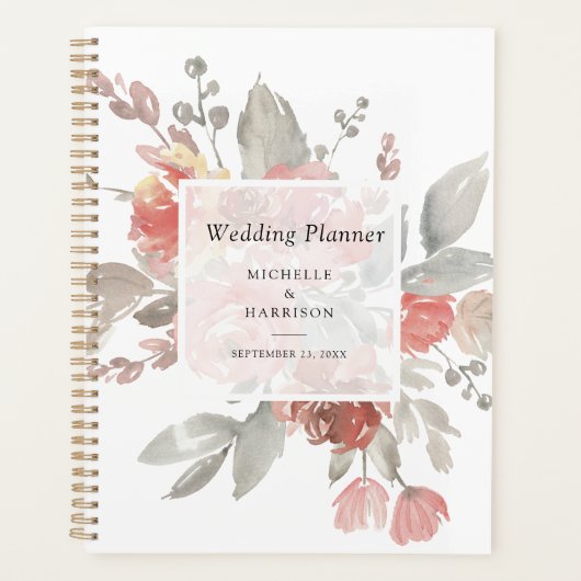 Elegant Blush Pink Floral Waterverf Wedding Planner (Voorkant)