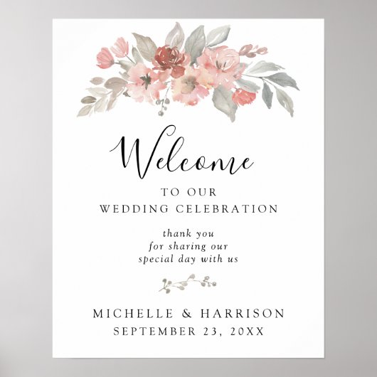 Elegant Blush Pink Floral Waterverf Wedding Poster (Voorkant)