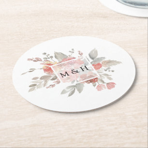 Elegant Blush Pink Floral Waterverf Wedding Ronde Kartonnen Onderzetter
