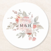 Elegant Blush Pink Floral Waterverf Wedding Ronde Kartonnen Onderzetter (Voorkant)