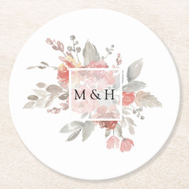 Elegant Blush Pink Floral Waterverf Wedding Ronde Kartonnen Onderzetter