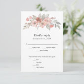 Elegant Blush Pink Floral Waterverf Wedding RSVP Kaartje (Staand voorkant)