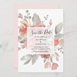 Elegant Blush Pink Floral Waterverf Wedding Save The Date