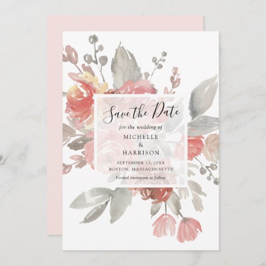 Elegant Blush Pink Floral Waterverf Wedding Save The Date (Voorkant / Achterkant)