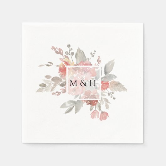 Elegant Blush Pink Floral Waterverf Wedding Servet (Voorkant)