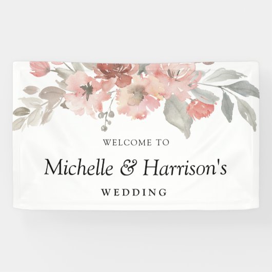 Elegant Blush Pink Floral Waterverf Wedding Spandoek (Horizontaal)
