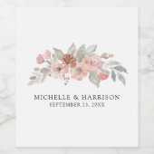 Elegant Blush Pink Floral Waterverf Wedding Wijn Etiket (Enkel label)